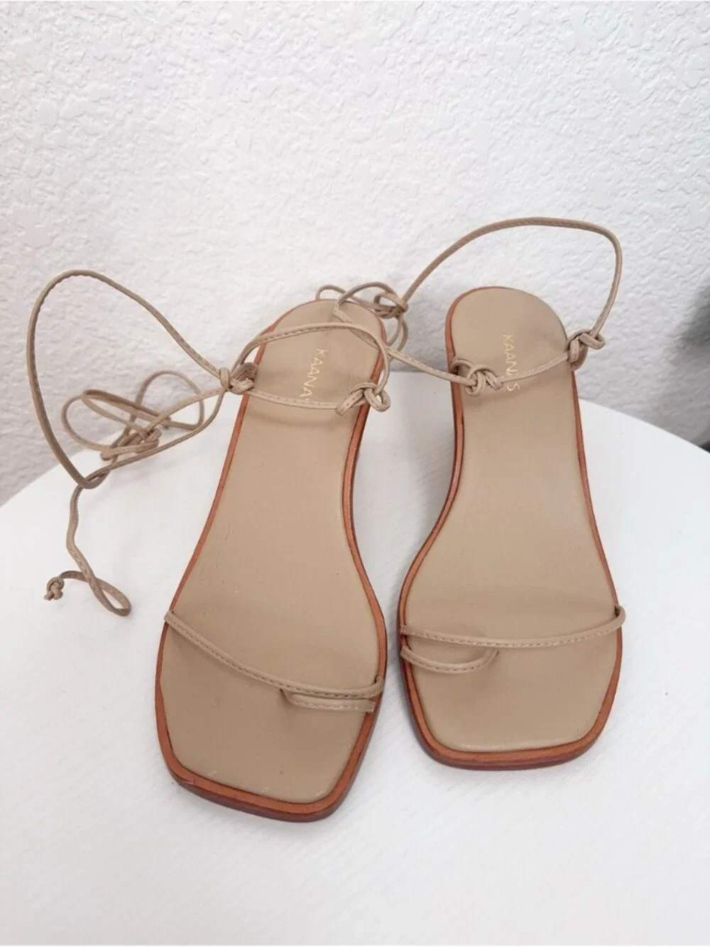 Kaanas Amiata Naked Ankle Wrap Wedge Summer Casual Sandals Nude
